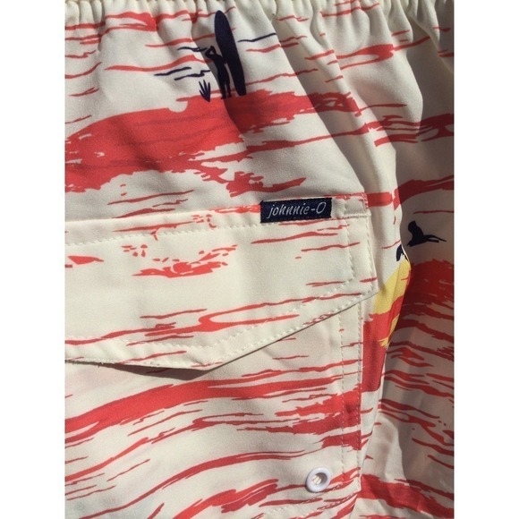 Johnnie-o Mens swim trunks size large drawstring swimming white orange palm tree - Picture 5 of 13